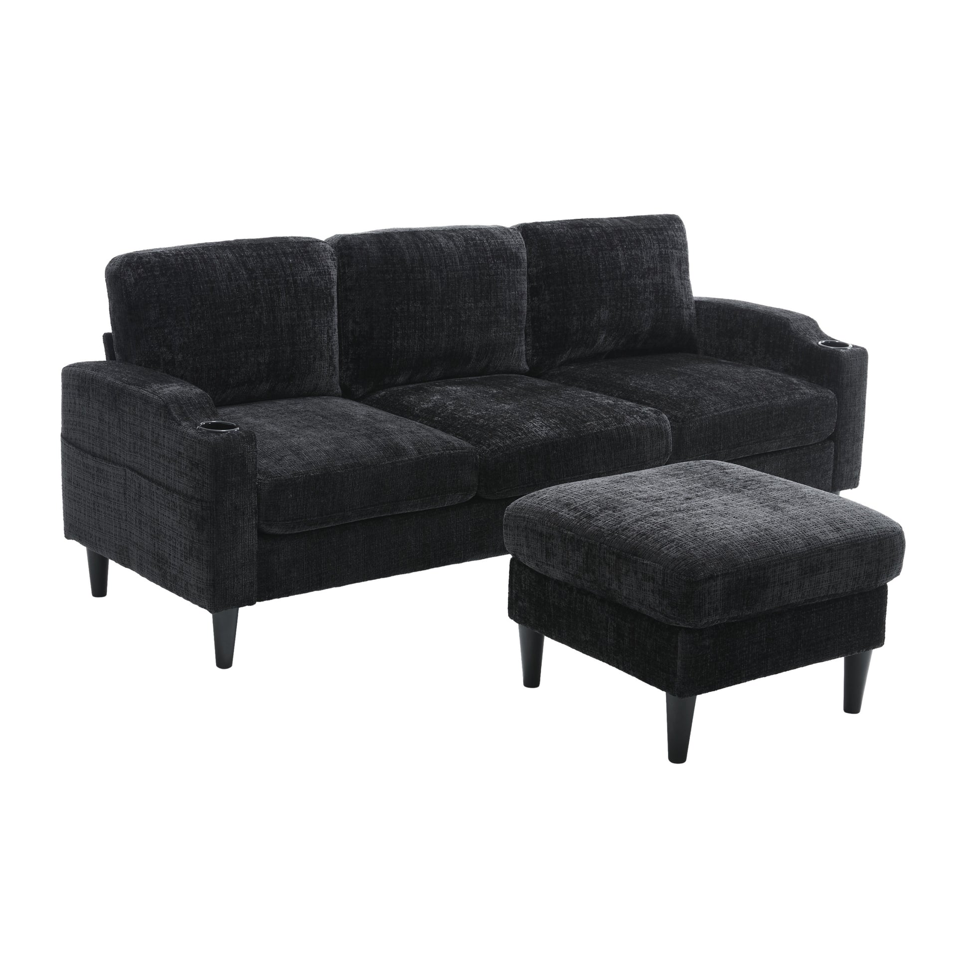 United Storage Sofa Living Room Sofa Cozy Sectional Sofa Black Polyester 3 Seat