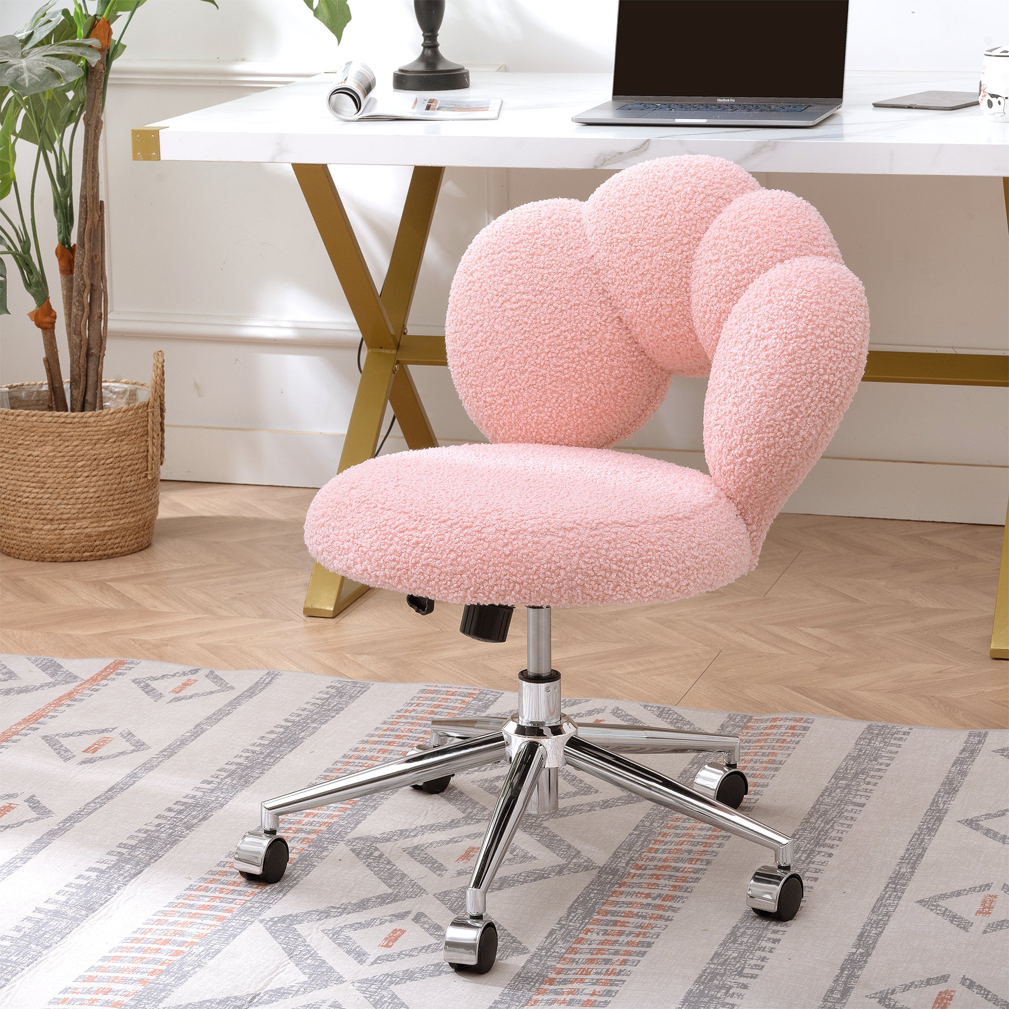 360 Swivel Height Adjustable,Swivel Chair,Teddy Fabric,Home Office Chair Pink Teddy