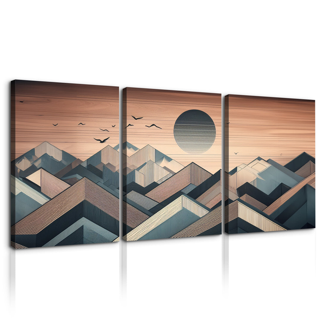 3 Panels Framed Abstract Wood Grain Boho Style Mountain & Forest Canvas Wall Art Decor,3 Pieces Mordern Canvas Decoration Painting For Office,Dining Room,Living Room, Bedroom Decor Ready To Hang