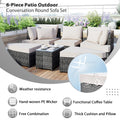 6 Piece Patio Outdoor Conversation Round Sofa Set, Pe Wicker Rattan Separate Seating Group With Coffee Table, Beige Yes Deep Seating Beige Weather Resistant Frame Water Resistant Cushion Garden & Outdoor Sofa Seating Groups Foam Rattan
