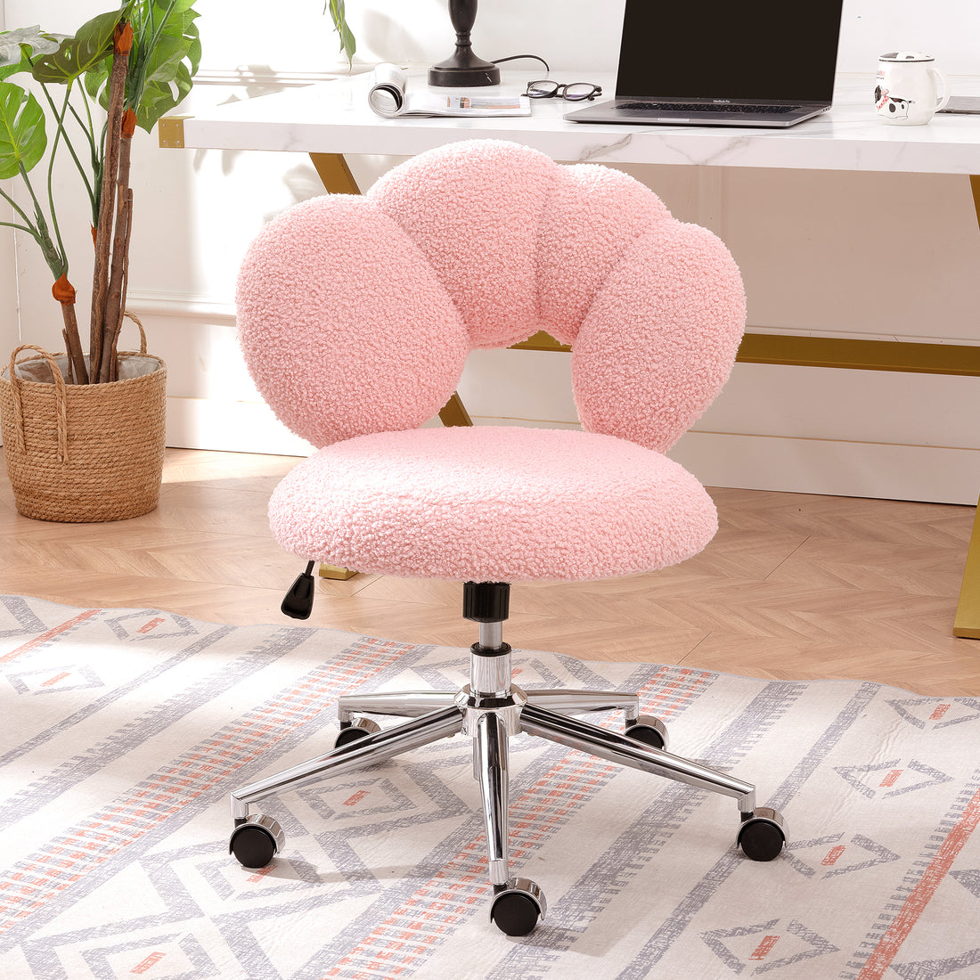 360 Swivel Height Adjustable,Swivel Chair,Teddy Fabric,Home Office Chair Pink Teddy
