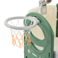 Kids Slide Playset Structure 7 In 1, Freestanding Space Set With Slide, Arch Tunnel, Ring Toss And Basketball Hoop, Toy Storage Organizer For Toddlers, Kids Climbers Playground Green Hdpe
