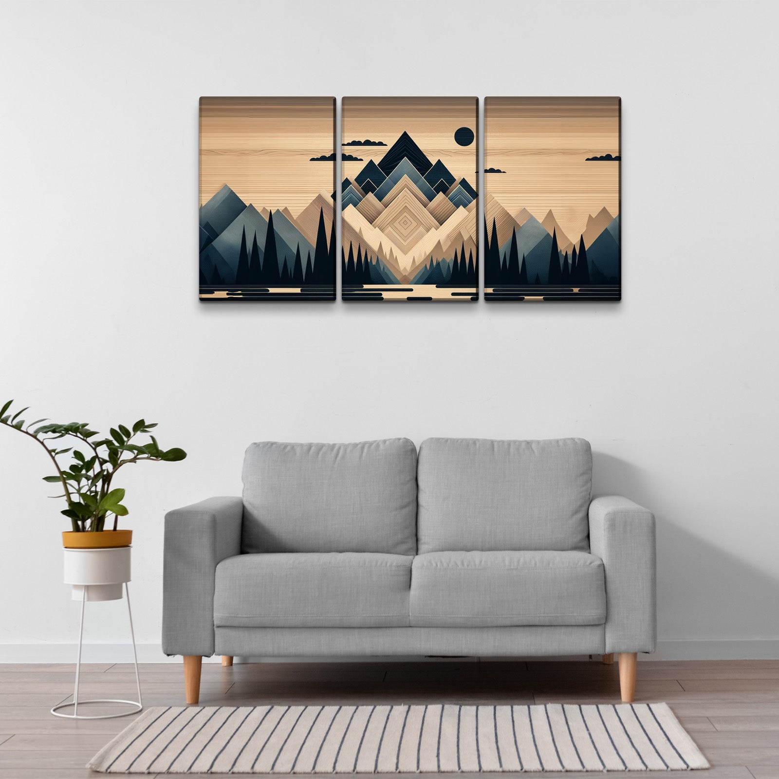 3 Panels Framed Abstract Wood Grain Boho Style Mountain & Forest Canvas Wall Art Decor,3 Pieces Mordern Canvas Decoration Painting For Office,Dining Room,Living Room, Bedroom Decor Ready To Hang