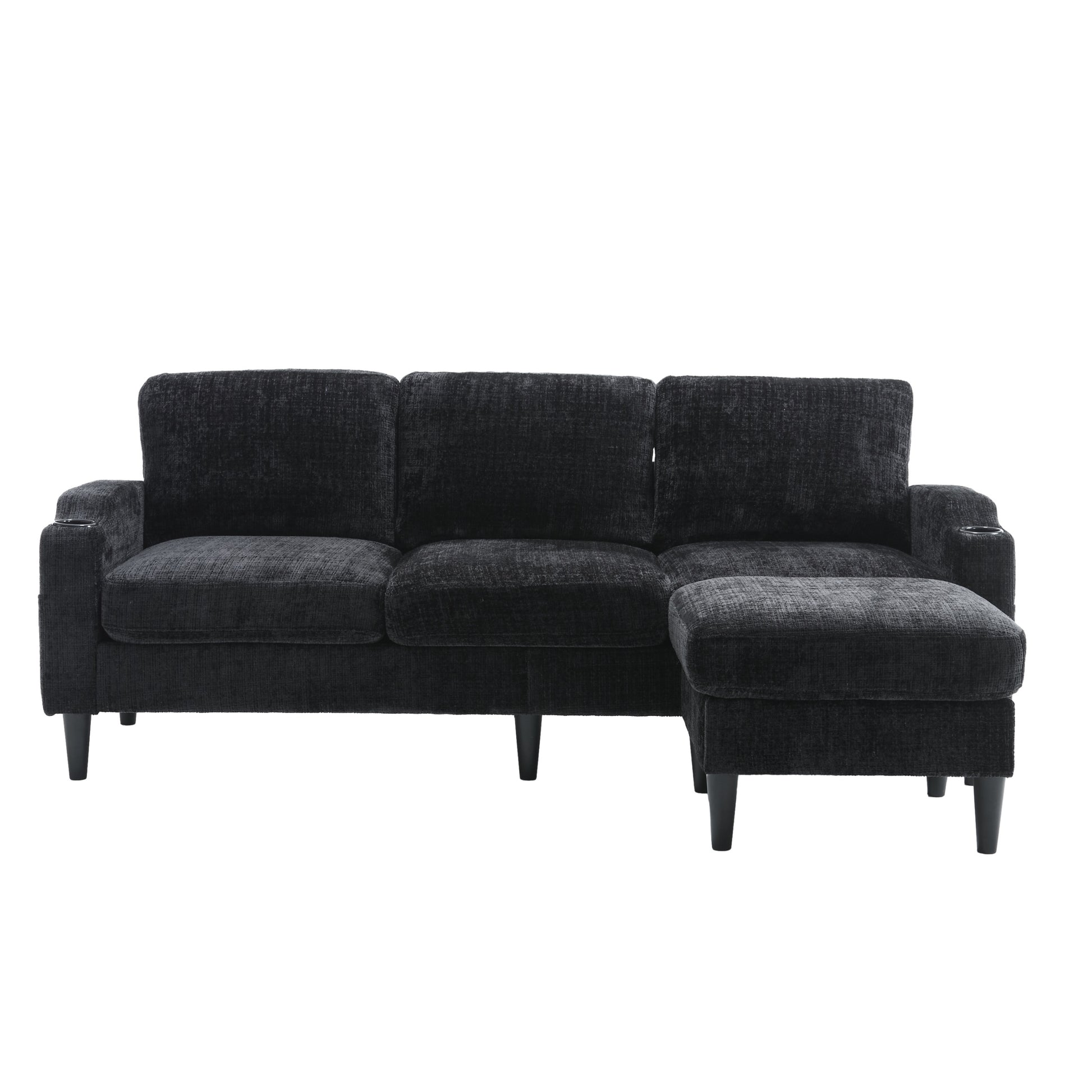 United Storage Sofa Living Room Sofa Cozy Sectional Sofa Black Polyester 3 Seat
