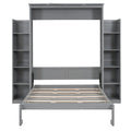 Full Size Murphy Bed Wall Bed With Shelves And Led Lights,Gray Gray Solid Wood Mdf