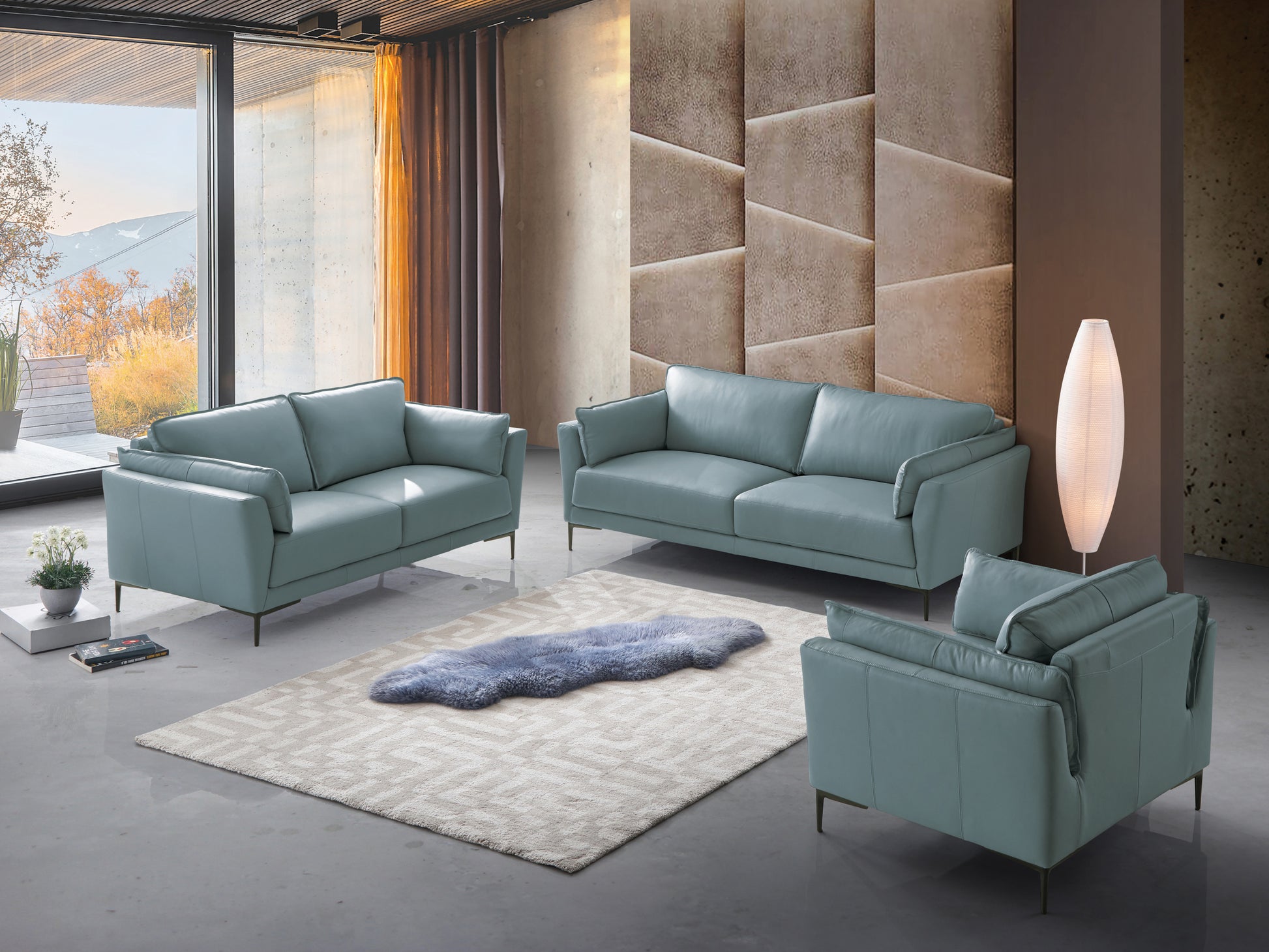 Mesut Chair, Light Blue Top Grain Leather & Black Finish Lv02389 Light Blue Leather