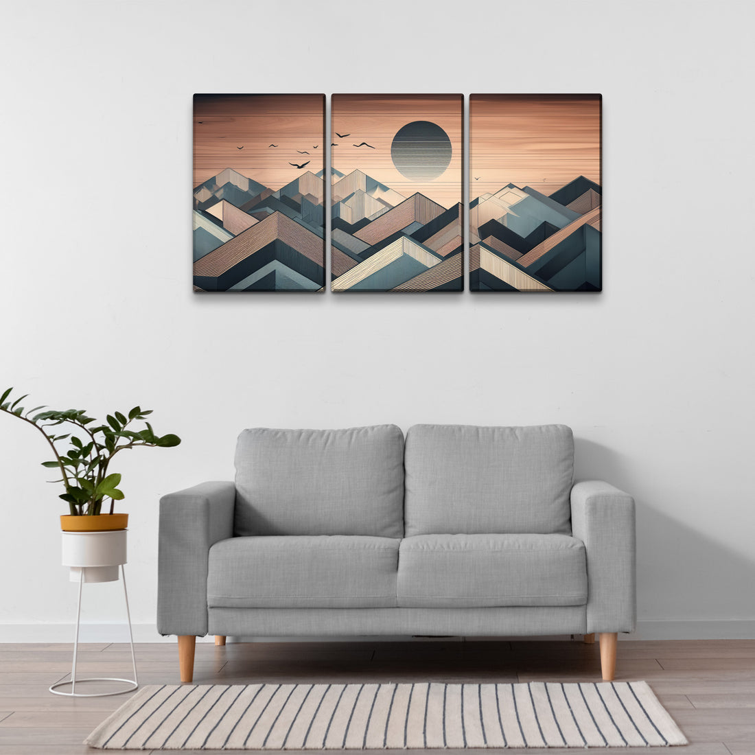 3 Panels Framed Abstract Wood Grain Boho Style Mountain & Forest Canvas Wall Art Decor,3 Pieces Mordern Canvas Decoration Painting For Office,Dining Room,Living Room, Bedroom Decor Ready To Hang