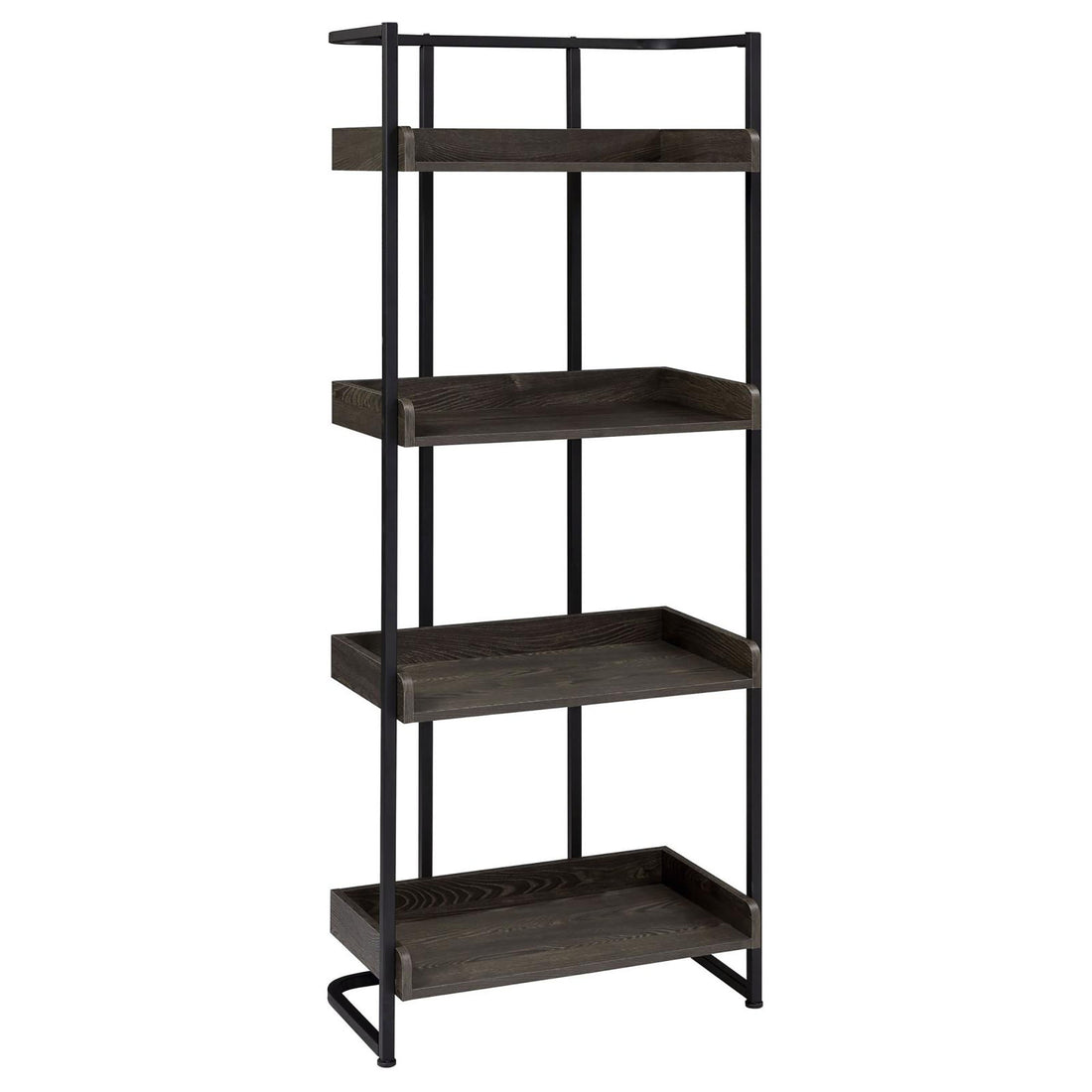 Dark Oak And Sandy Black 4 Shelf Open Back Bookcase 4 Black Standard Horizontal Office Open Back Wood Industrial Wood