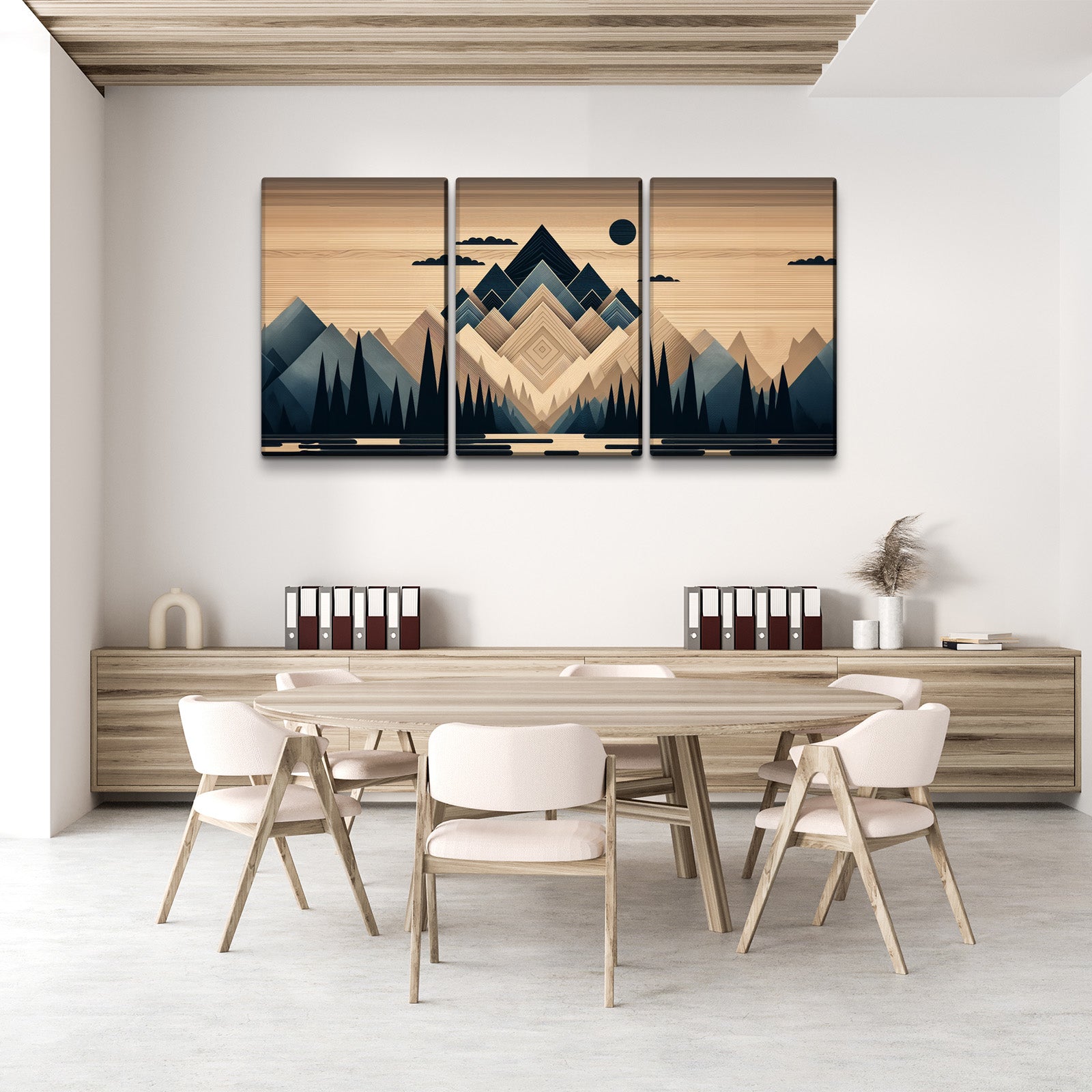 3 Panels Framed Abstract Wood Grain Boho Style Mountain & Forest Canvas Wall Art Decor,3 Pieces Mordern Canvas Decoration Painting For Office,Dining Room,Living Room, Bedroom Decor Ready To Hang