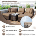 6 Piece Patio Outdoor Conversation Round Sofa Set, Pe Wicker Rattan Separate Seating Group With Coffee Table, Brown Yes Deep Seating Brown Weather Resistant Frame Water Resistant Cushion Garden & Outdoor Sofa Seating Groups Foam Rattan