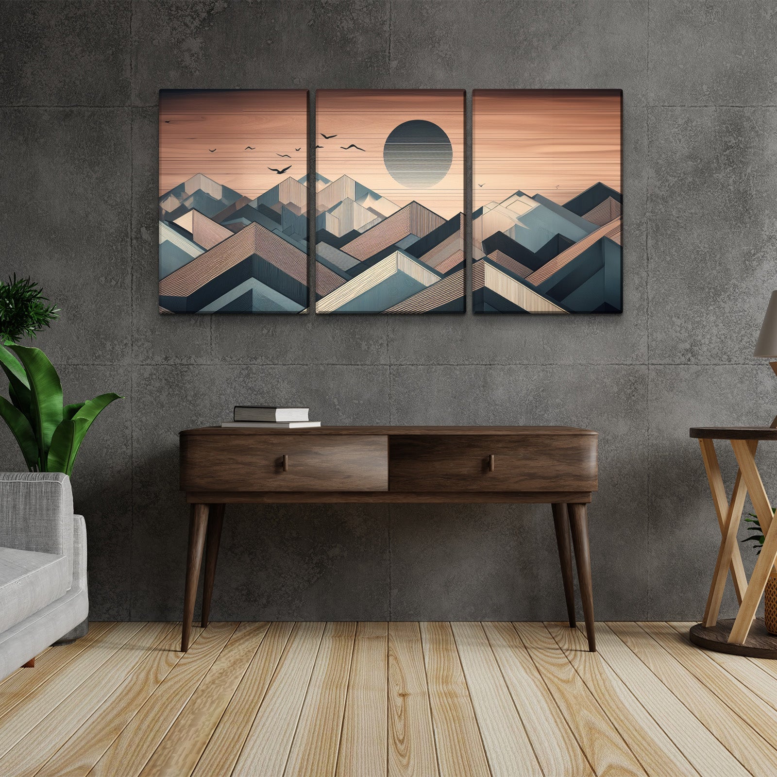 3 Panels Framed Abstract Wood Grain Boho Style Mountain & Forest Canvas Wall Art Decor,3 Pieces Mordern Canvas Decoration Painting For Office,Dining Room,Living Room, Bedroom Decor Ready To Hang