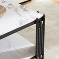 2 Tier Faux Marbling Coffee Table With Storage Shelf For Small Apartment Living Room, Modern Rectangle Wood And Stable Metal Tv Stand Side End Table, Black Black Primary Living Space Rectangular Open Storage Coffee & End Tables Mdf Metal
