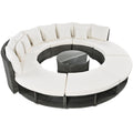 Outdoor Patio Furniture Luxury Circular Outdoor Sofa Set Rattan Wicker Sectional Sofa Lounge Set With Tempered Glass Coffee Table, 6 Pillows,Beige Yes Beige Water Resistant Frame Water Resistant Cushion Garden & Outdoor Sectional Seating Groups Foam