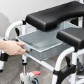 Accessibility Commode Wheelchair, Rolling Shower Wheelchair With 4 Castor Wheels, Rectangle Detachable Bucket, & Waterproof Design, 17