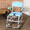 Accessibility Commode Wheelchair, Rolling Shower Wheelchair With 4 Castor Wheels, Rectangle Detachable Bucket, & Waterproof Design, 17