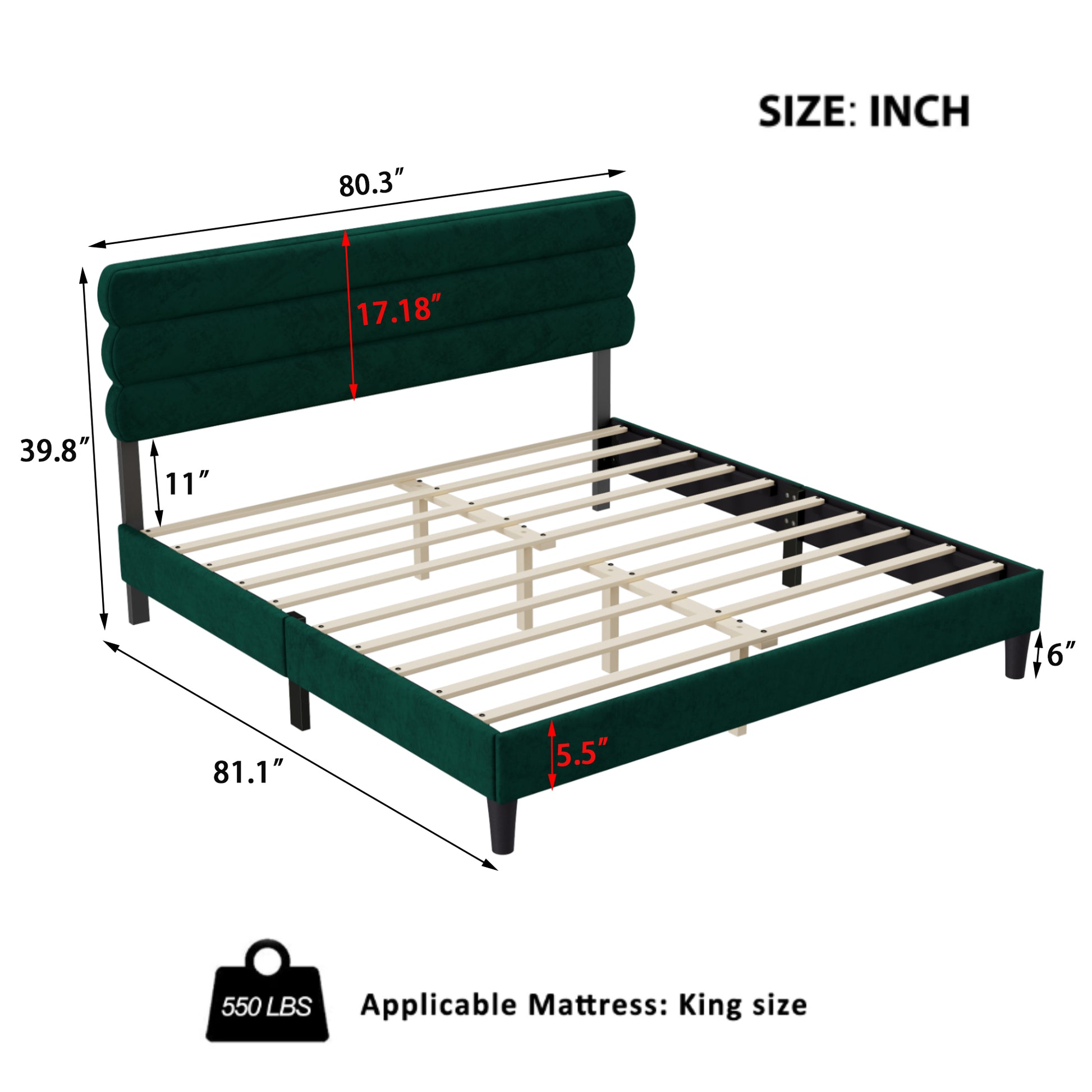 King Bed Frame With Headboard,Sturdy Platform Bed With Wooden Slats Support,No Box Spring,Mattress Foundation,Easy Assembly Green Green Wood