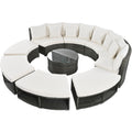 Outdoor Patio Furniture Luxury Circular Outdoor Sofa Set Rattan Wicker Sectional Sofa Lounge Set With Tempered Glass Coffee Table, 6 Pillows,Beige Yes Beige Water Resistant Frame Water Resistant Cushion Garden & Outdoor Sectional Seating Groups Foam