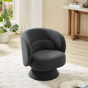 360 Degree Swivel Sherpa Accent Chair Modern Style Barrel Chair With Toss Pillows For Home Office, Living Room, Bedroom, Dark Grey Dark Gray Foam Fabric