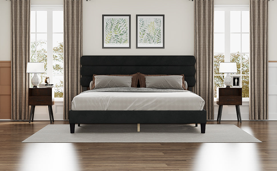 King Bed Frame With Headboard,Sturdy Platform Bed With Wooden Slats Support,No Box Spring,Mattress Foundation,Easy Assembly Dark Grey Dark Grey Wood