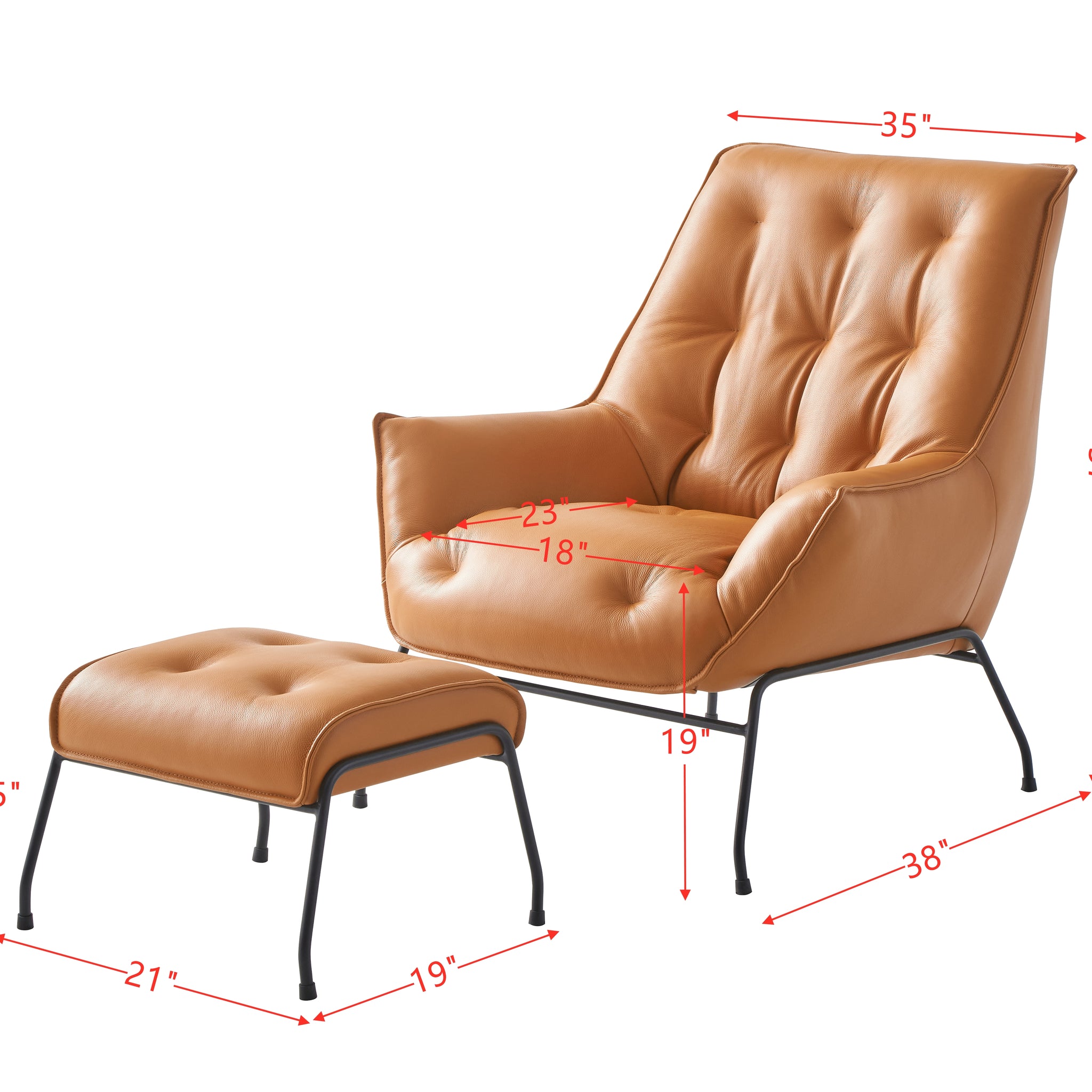 Zusa Accent Chair & Ottoman, Sandstone Top Grain Leather Ac02379 Brown Leather