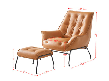Zusa Accent Chair & Ottoman, Sandstone Top Grain Leather Ac02379 Brown Leather