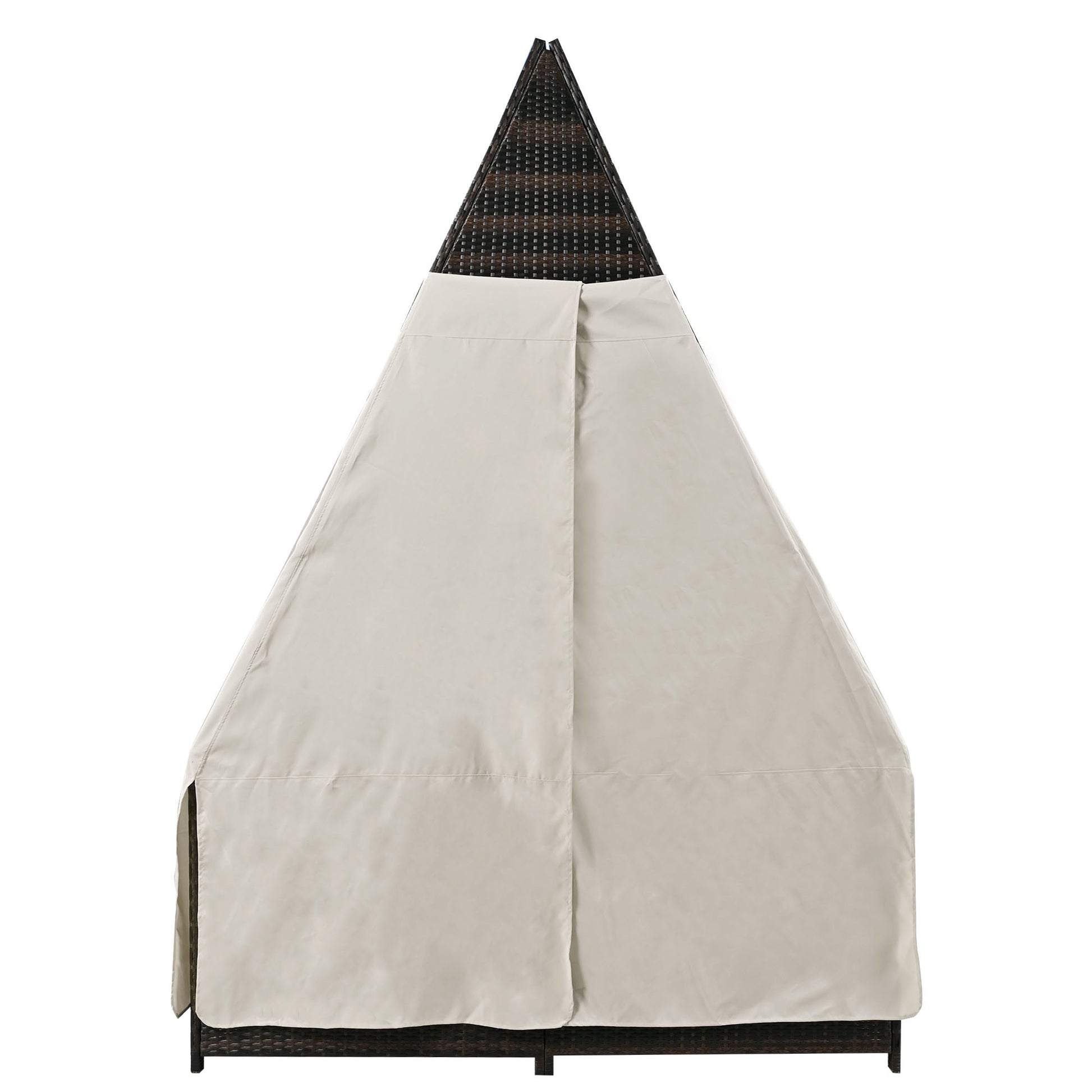 Outdoor Daybed Patio Lounge Bed With Adjustable Backrest Outdoor Double Sun Lounger With Curtains, 4 Pillows For Garden Patio Poolside Balcony Beach, Beige Yes Beige Water Resistant Frame Water Resistant Cushion Garden & Outdoor Sectional Seating Groups