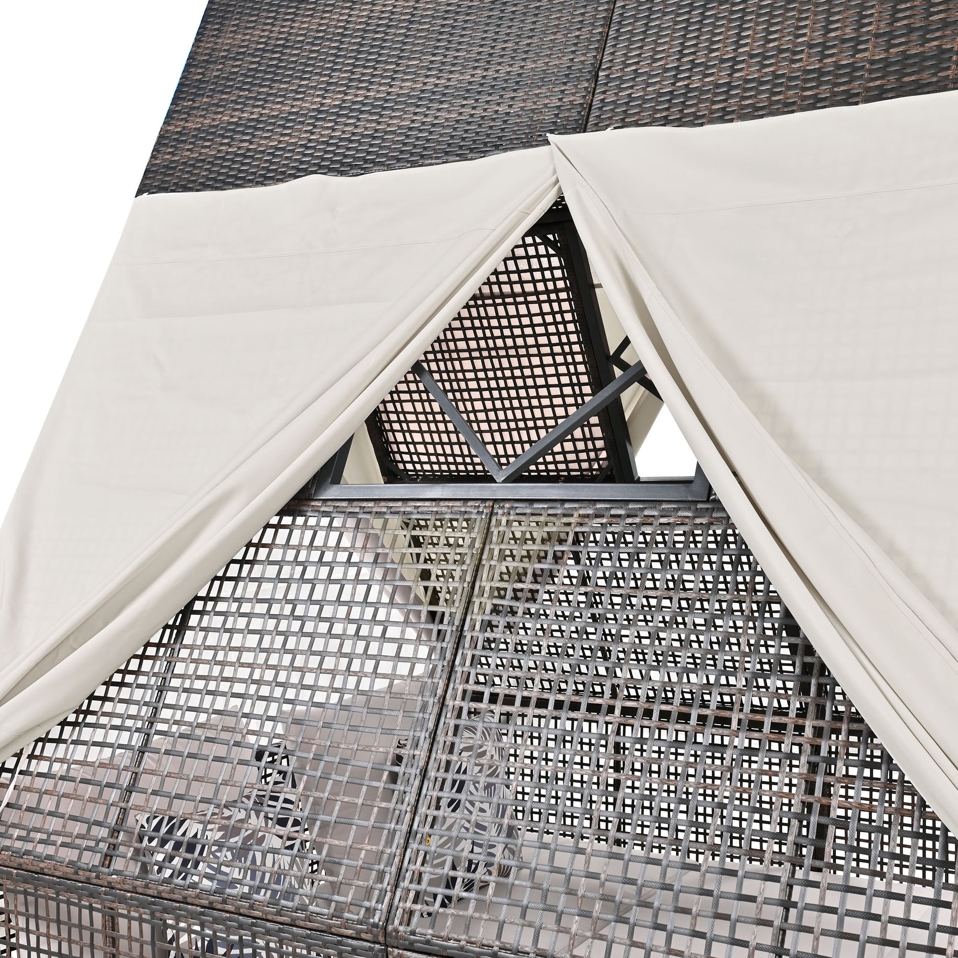 Outdoor Daybed Patio Lounge Bed With Adjustable Backrest Outdoor Double Sun Lounger With Curtains, 4 Pillows For Garden Patio Poolside Balcony Beach, Beige Yes Beige Water Resistant Frame Water Resistant Cushion Garden & Outdoor Sectional Seating Groups