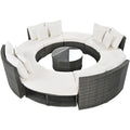 Outdoor Patio Furniture Luxury Circular Outdoor Sofa Set Rattan Wicker Sectional Sofa Lounge Set With Tempered Glass Coffee Table, 6 Pillows,Beige Yes Beige Water Resistant Frame Water Resistant Cushion Garden & Outdoor Sectional Seating Groups Foam