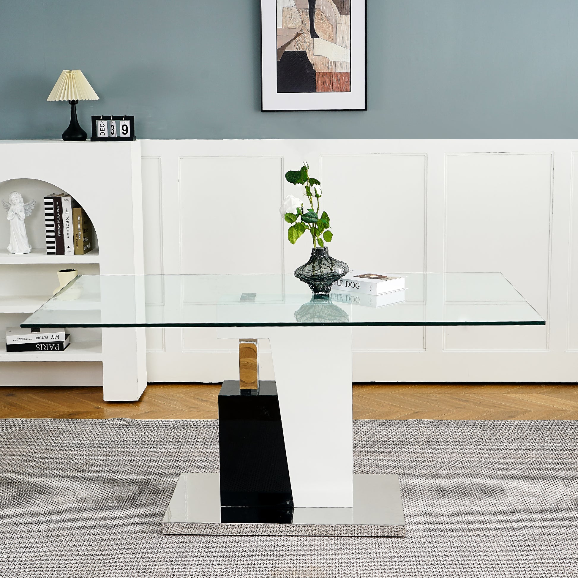 Modern Style Glass Table, Elegant Transparent Design, Durable Support Base, Solid, Selected Materials Made Of Furniture Display Fashion, Suitable For The Living Room Set Of 5 Grey Silver Seats 4 Mdf Glass