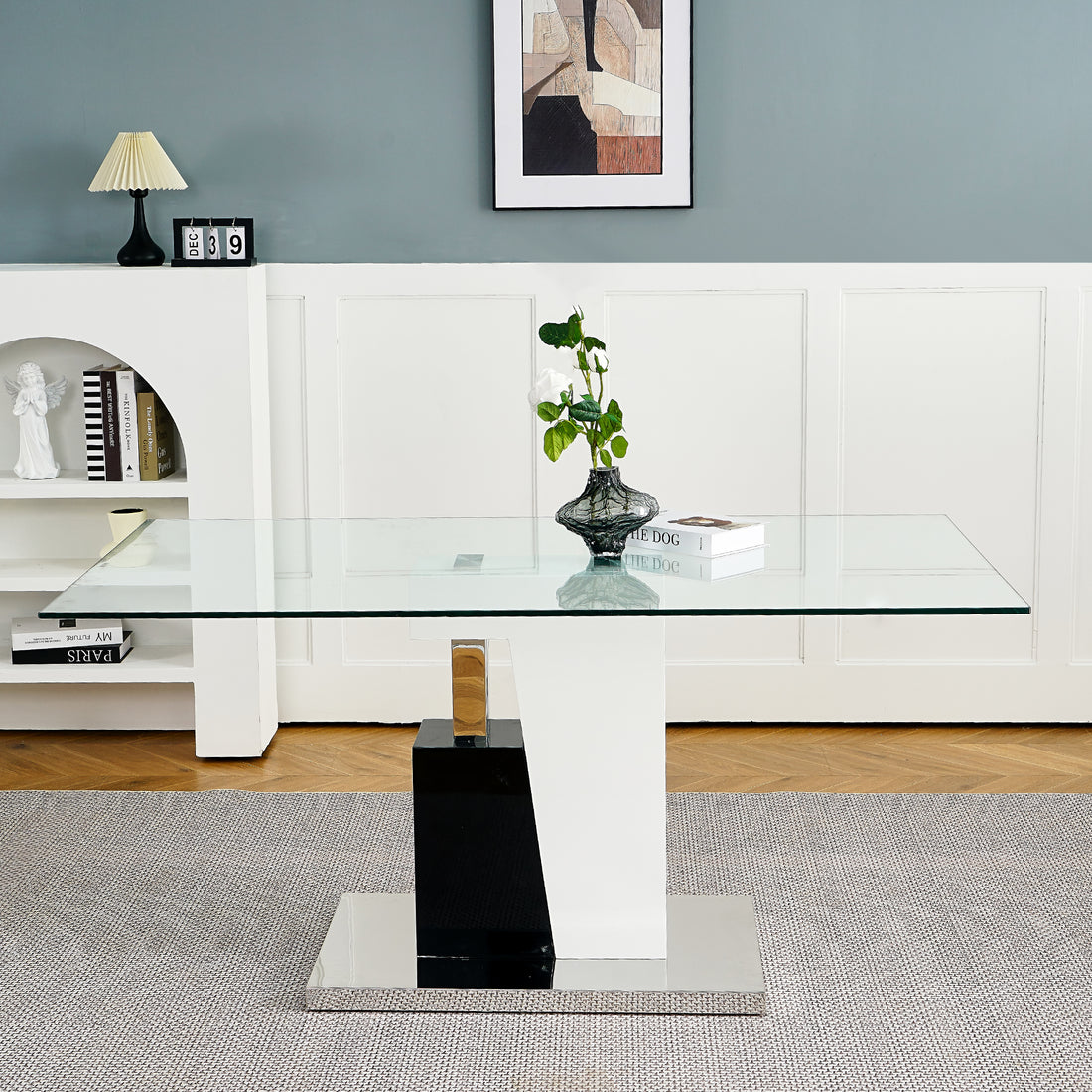 Modern Style Glass Table, Elegant Transparent Design, Durable Support Base, Solid, Selected Materials Made Of Furniture Display Fashion, Suitable For The Living Room Set Of 1 White Black Tempered Glass