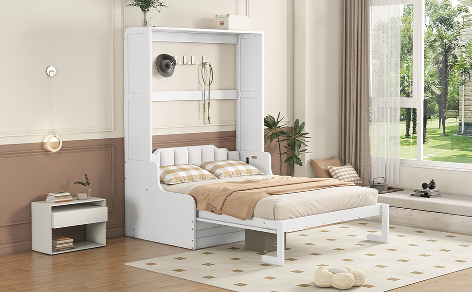Queen Size Murphy Bed Wall Bed With Cushion,White Queen White Mdf Lvl