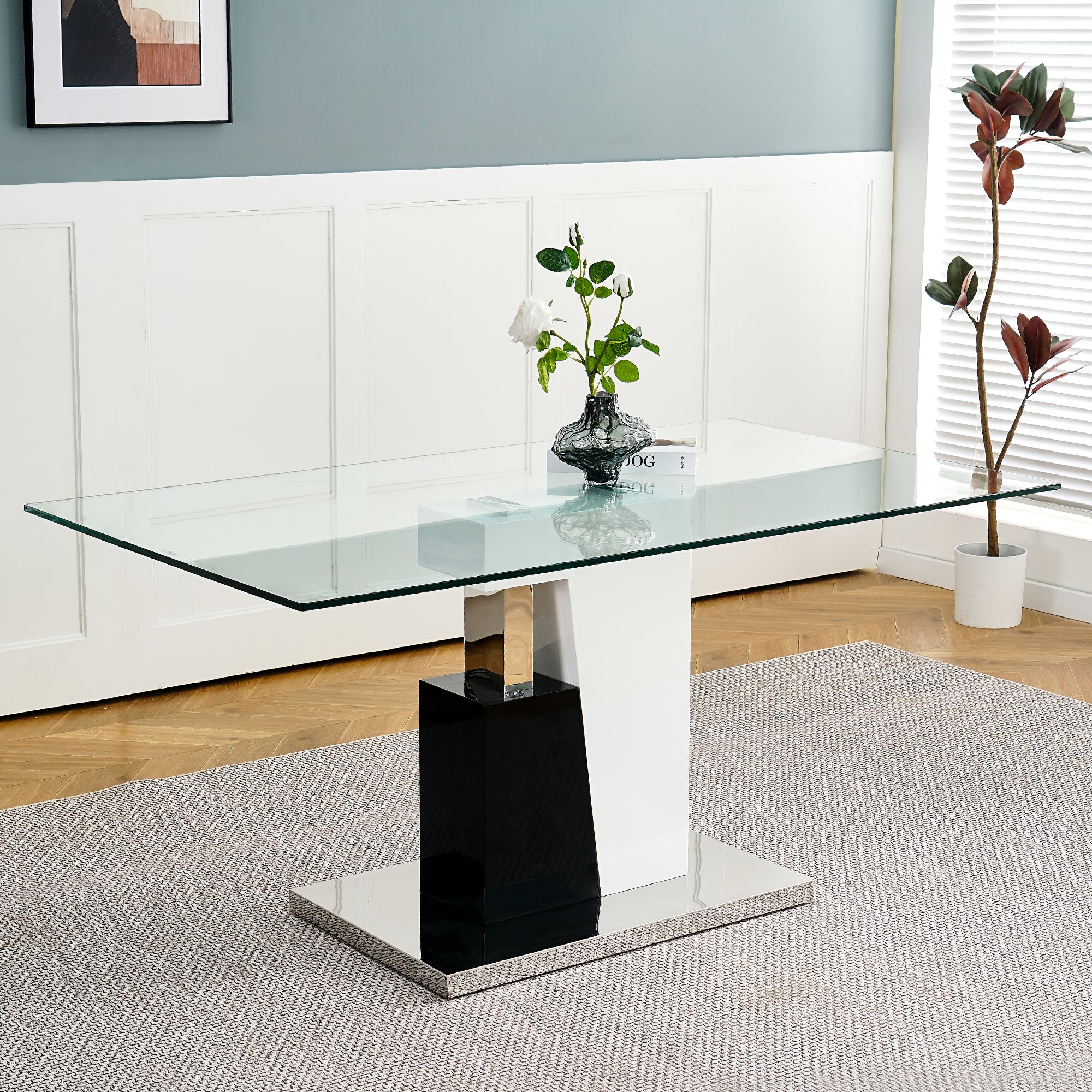 Modern Style Glass Table, Elegant Transparent Design, Durable Support Base, Solid, Selected Materials Made Of Furniture Display Fashion, Suitable For The Living Room Set Of 1 White Black Tempered Glass