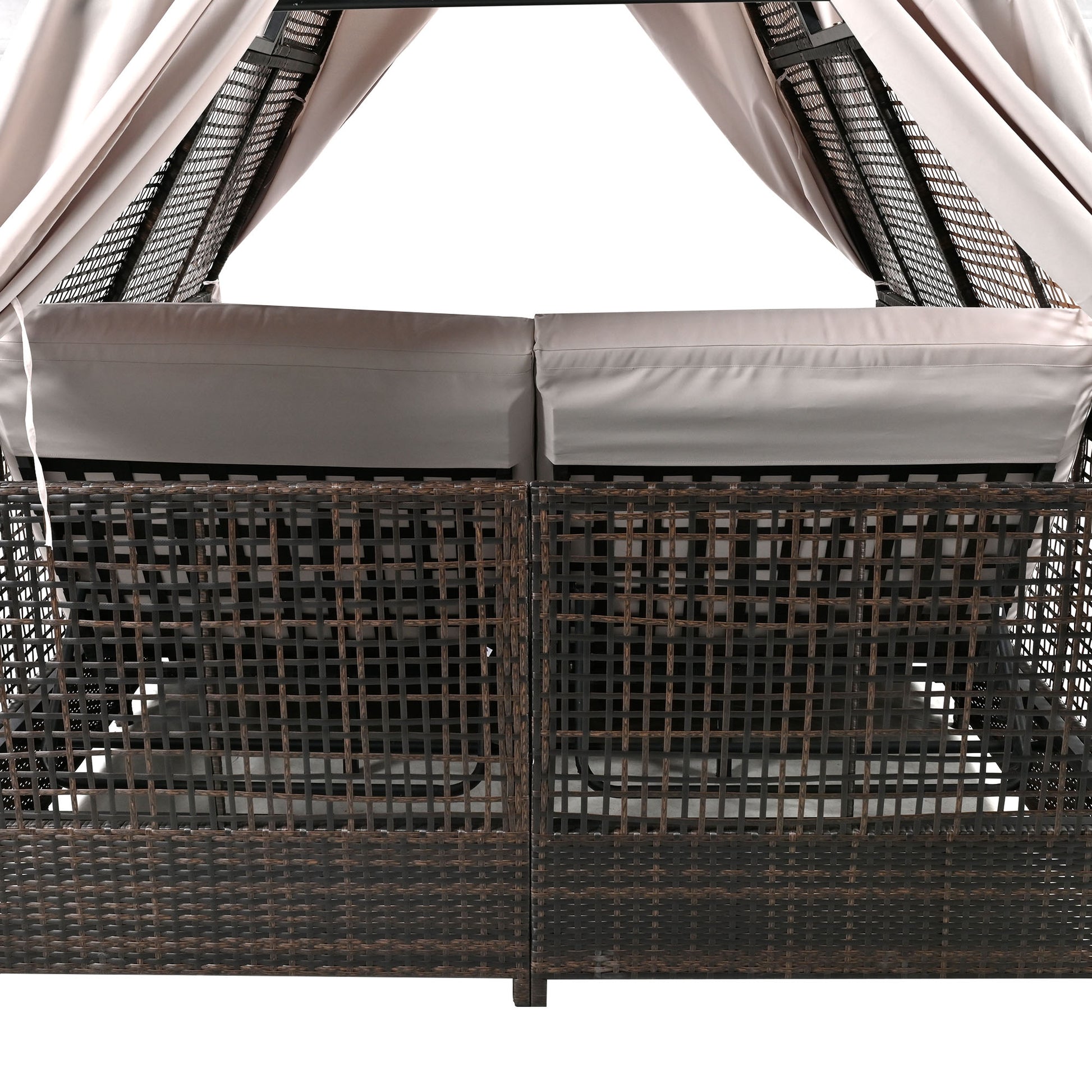 Outdoor Daybed Patio Lounge Bed With Adjustable Backrest Outdoor Double Sun Lounger With Curtains, 4 Pillows For Garden Patio Poolside Balcony Beach, Beige Yes Beige Water Resistant Frame Water Resistant Cushion Garden & Outdoor Sectional Seating Groups