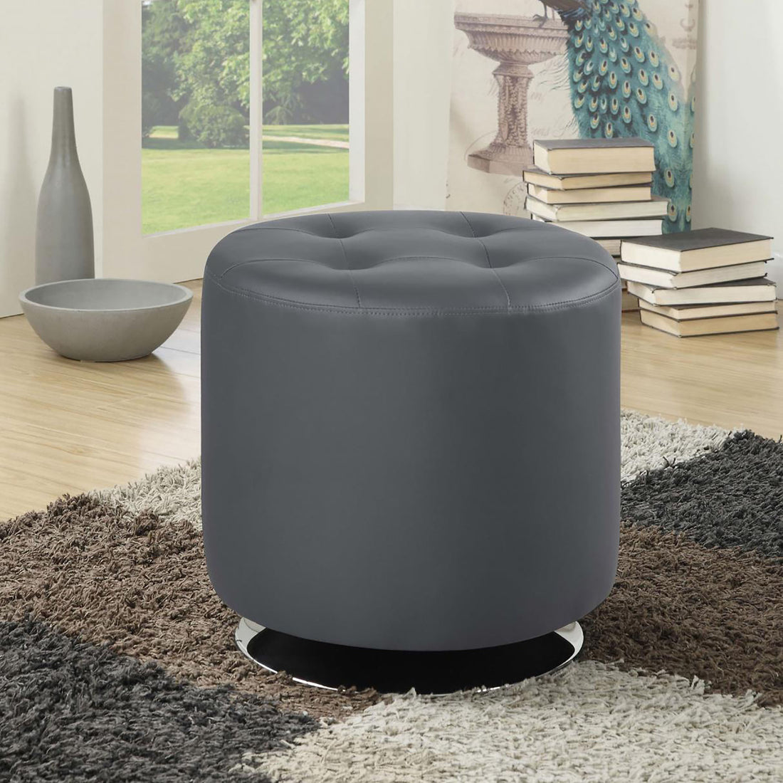 Grey Round Ottoman Grey Primary Living Space Contemporary,Modern Foam Upholstered