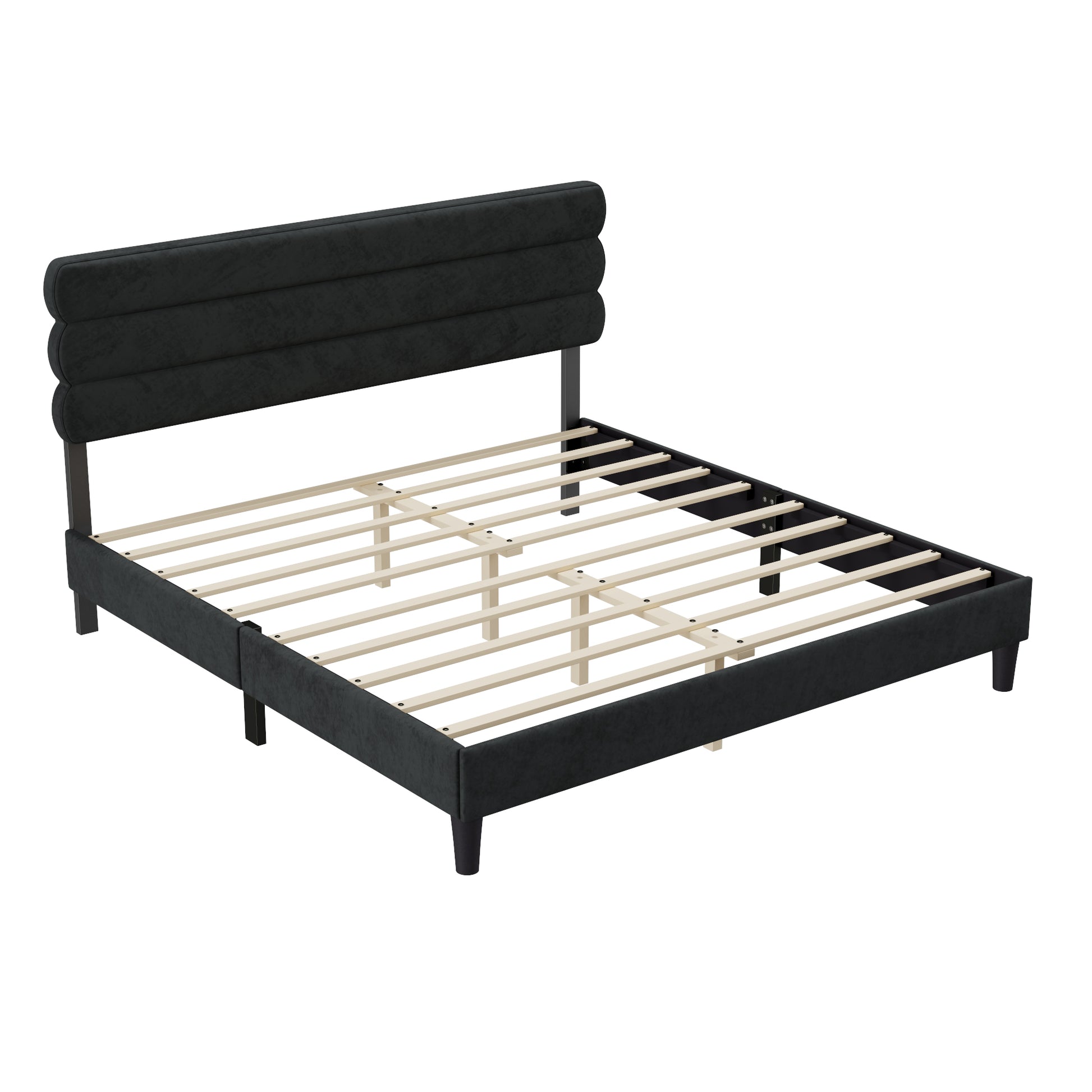 King Bed Frame With Headboard,Sturdy Platform Bed With Wooden Slats Support,No Box Spring,Mattress Foundation,Easy Assembly Dark Grey Dark Grey Wood