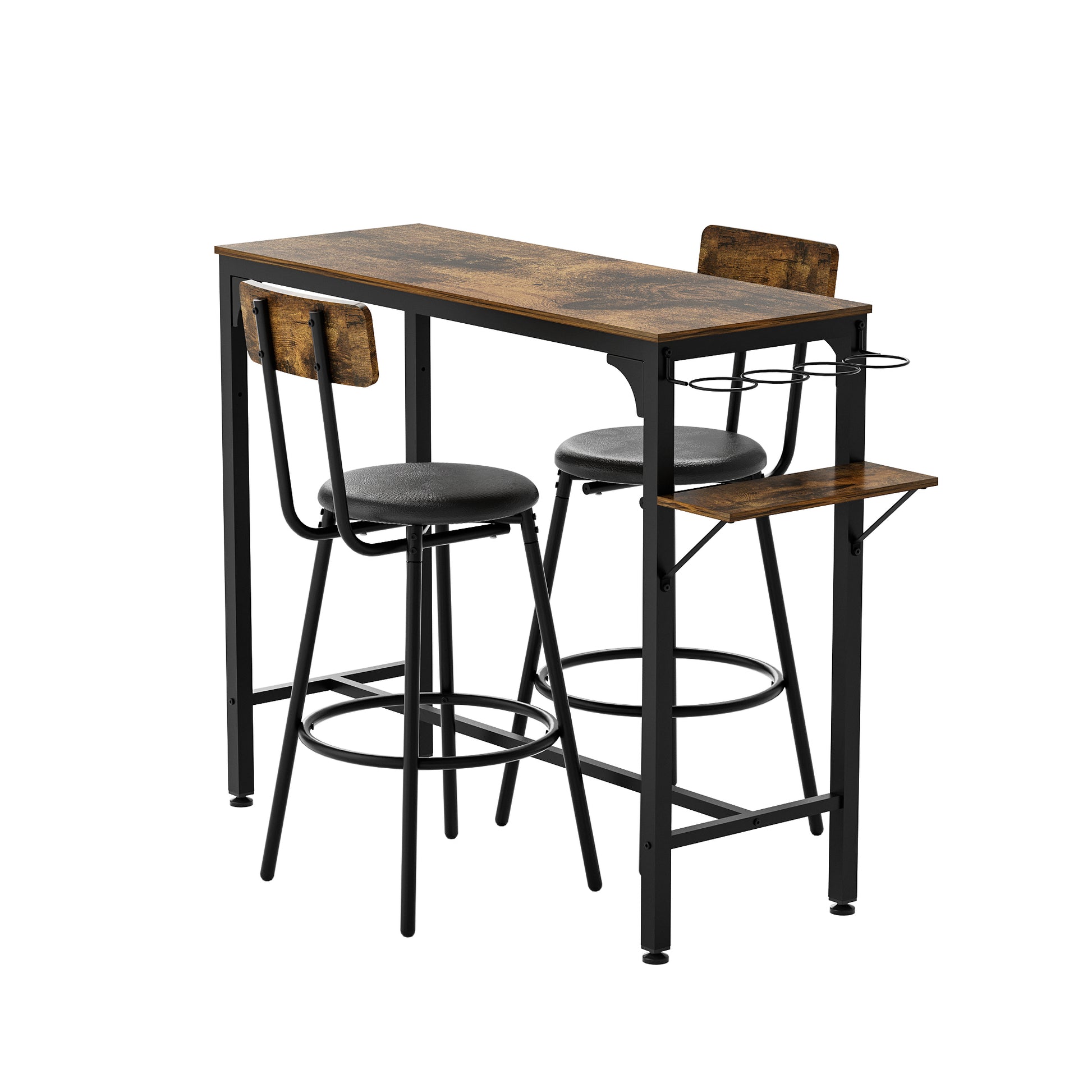 Wood Top Metal Base Side Table Industrial Bar Table With Two Chair Adjustable Table Base Bistro Whiskey Pub Table,47.44"W X 15.75"D X 35.43"H Metal Wood Antique Brown Seats 2 Metal Dining Room Square Metal & Wood