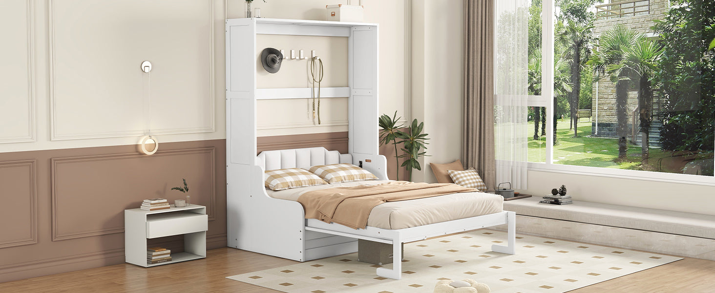 Queen Size Murphy Bed Wall Bed With Cushion,White Queen White Mdf Lvl