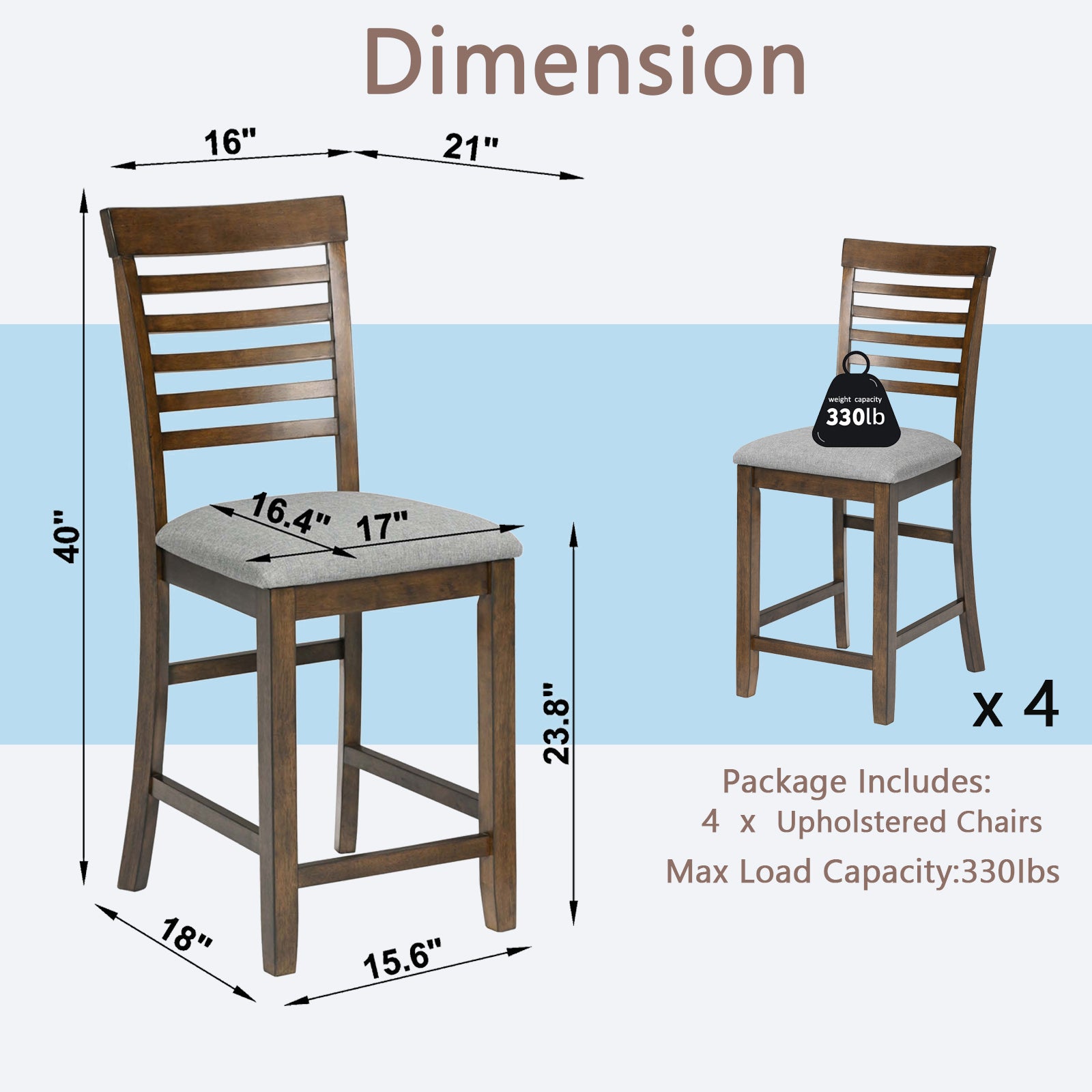 Dining Room Furniture Counter Height Chairs Set Of 4, Kitchen Chair With Padded Seatupholstered Side Chair For Dining Room, Living Room, Walnut Walnut Dining Room Rubberwood Rubber Wood