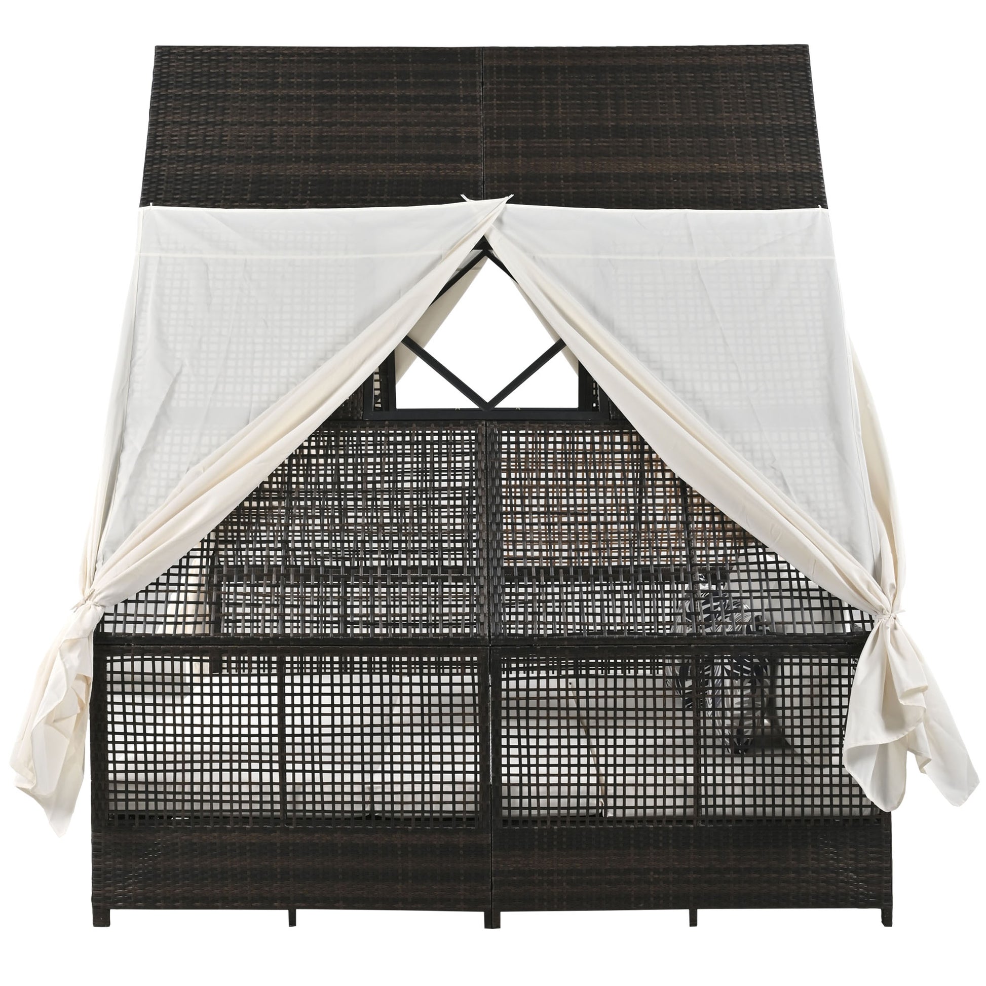 Outdoor Daybed Patio Lounge Bed With Adjustable Backrest Outdoor Double Sun Lounger With Curtains, 4 Pillows For Garden Patio Poolside Balcony Beach, Cream Yes Cream Water Resistant Frame Water Resistant Cushion Garden & Outdoor Sectional Seating Groups