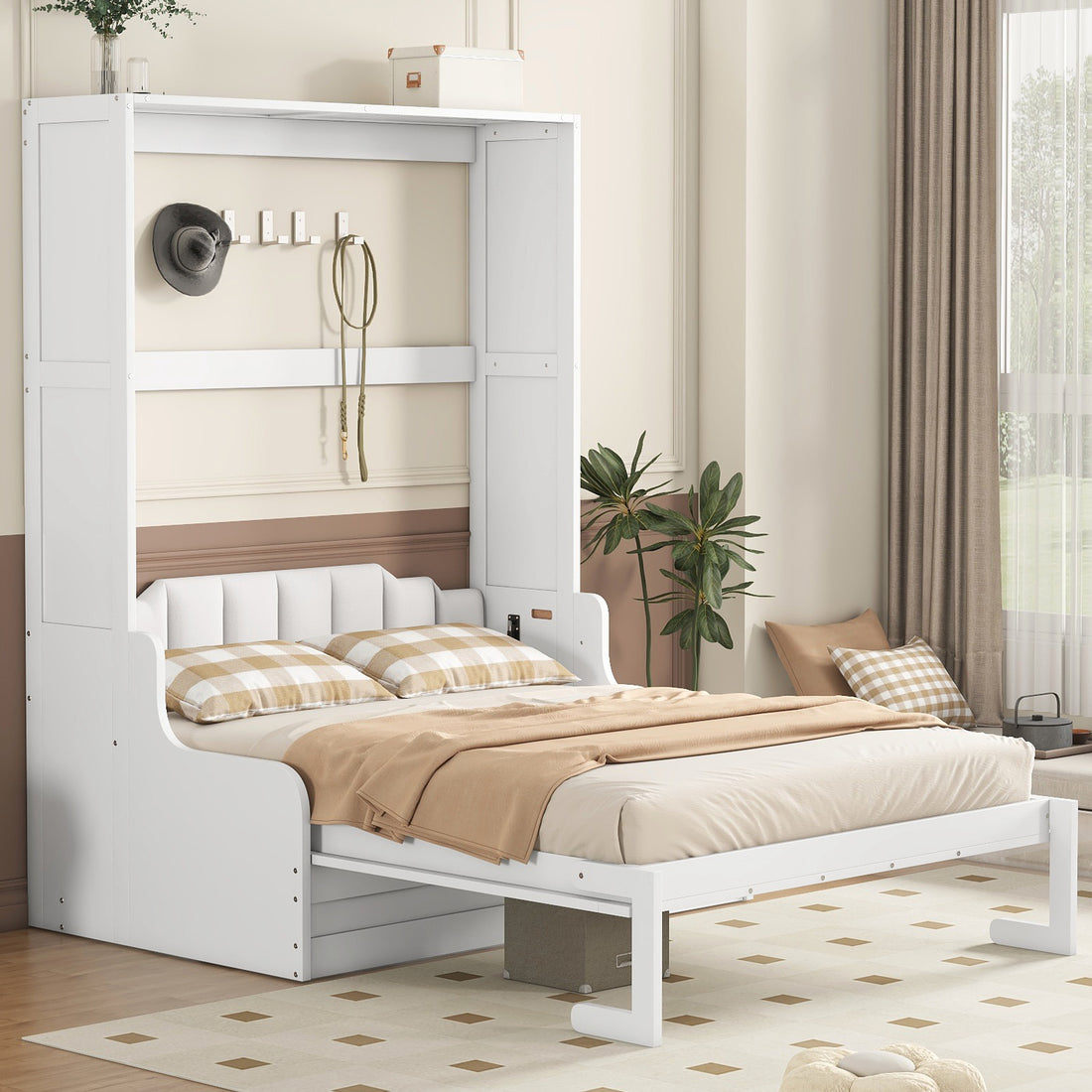 Queen Size Murphy Bed Wall Bed With Cushion,White Queen White Mdf Lvl