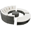 Outdoor Patio Furniture Luxury Circular Outdoor Sofa Set Rattan Wicker Sectional Sofa Lounge Set With Tempered Glass Coffee Table, 6 Pillows,Beige Yes Beige Water Resistant Frame Water Resistant Cushion Garden & Outdoor Sectional Seating Groups Foam