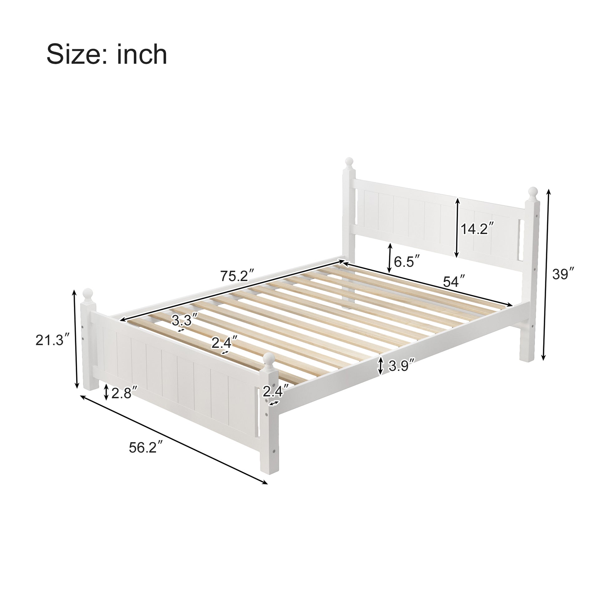 Full Size Solid Wood Platform Bed Frame For Kids, Teens, Adults, No Need Box Spring, White Box Spring Not Required Full White Wood Bedroom Mid Century Modern,Modern Pine Bed Frame Wood