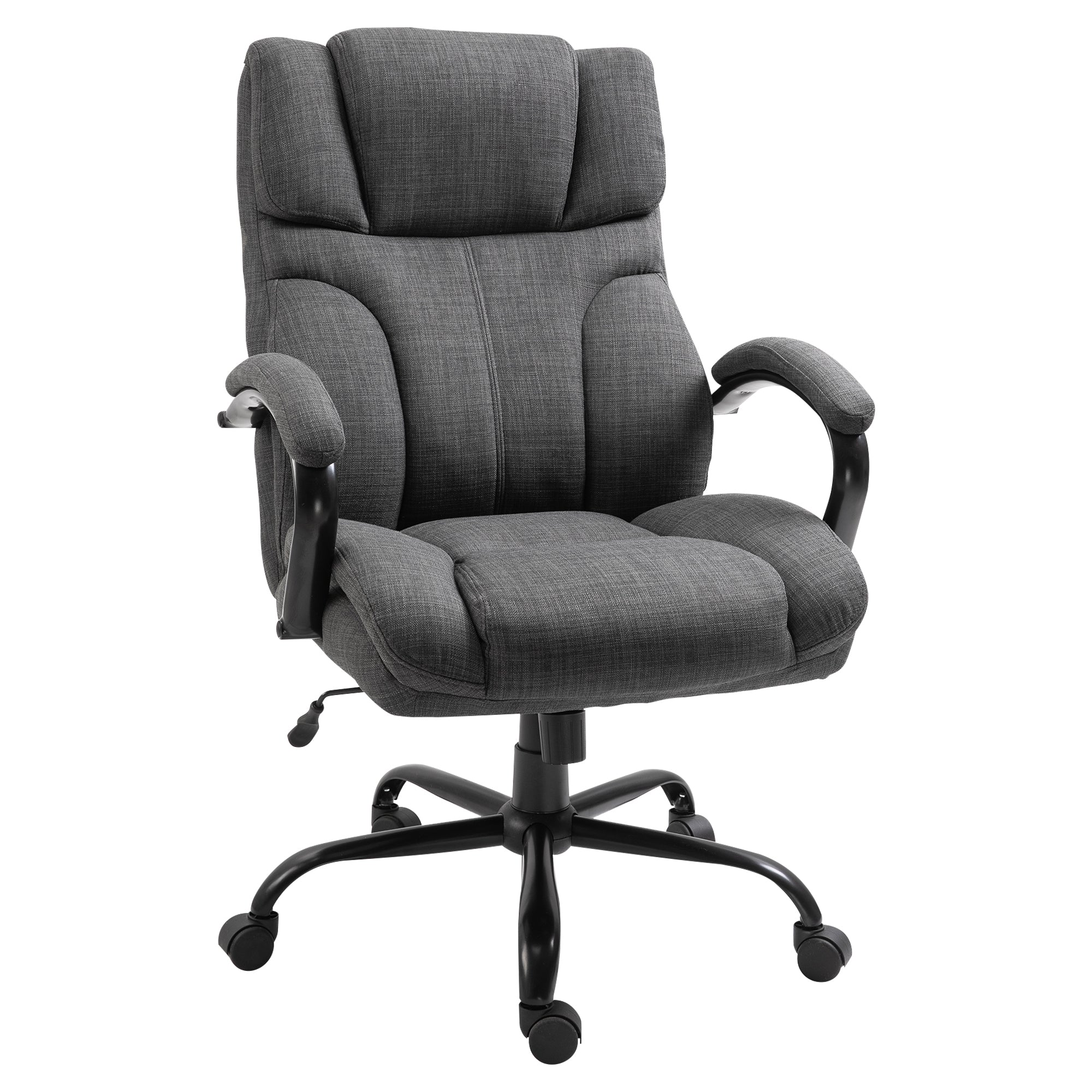 500Lbs Big And Tall Office Chair With Wide Seat, Ergonomic Executive Computer Chair With Adjustable Height, Swivel Wheels And Linen Finish, Dark Grey Grey Polyester