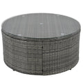 Outdoor Patio Furniture Luxury Circular Outdoor Sofa Set Rattan Wicker Sectional Sofa Lounge Set With Tempered Glass Coffee Table, 6 Pillows,Beige Yes Beige Water Resistant Frame Water Resistant Cushion Garden & Outdoor Sectional Seating Groups Foam