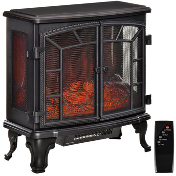 27" Electric Fireplace Heater, Fireplace Stove With Realistic Led Flames And Logs, Remote Control And Overheating Protection, 750W 1500W, Black Black Abs