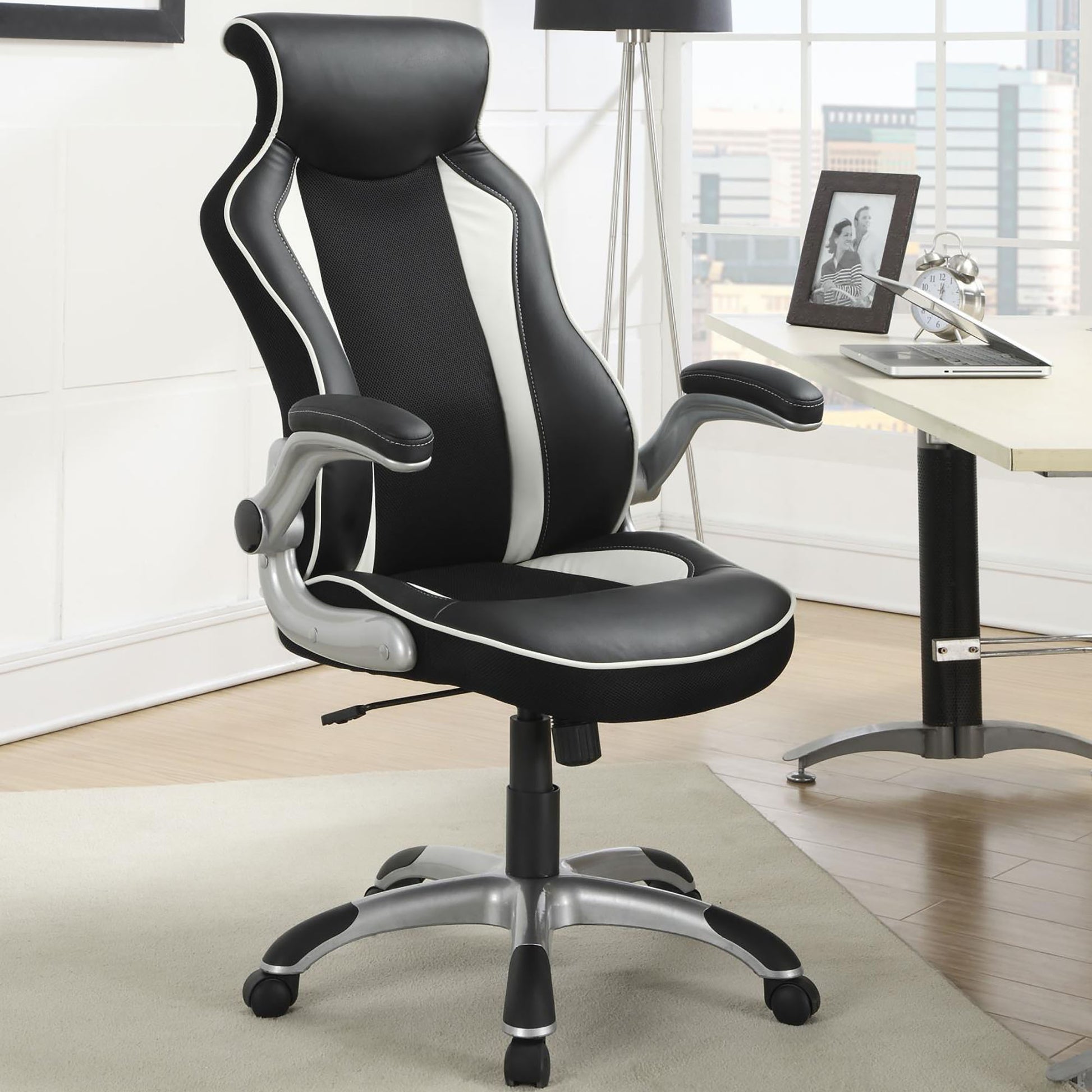Black And Silver Adjustable Height Office Chair Black Office Spot Clean Contemporary,Modern Foam Casters Upholstered