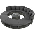 Outdoor Patio Furniture Luxury Circular Outdoor Sofa Set Rattan Wicker Sectional Sofa Lounge Set With Tempered Glass Coffee Table, 6 Pillows, Grey Yes Grey Water Resistant Frame Water Resistant Cushion Garden & Outdoor Sectional Seating Groups Foam