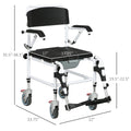 Accessibility Commode Wheelchair, Rolling Shower Wheelchair With 4 Castor Wheels, Rectangle Detachable Bucket, & Waterproof Design, 17