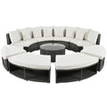 Outdoor Patio Furniture Luxury Circular Outdoor Sofa Set Rattan Wicker Sectional Sofa Lounge Set With Tempered Glass Coffee Table, 6 Pillows,Beige Yes Beige Water Resistant Frame Water Resistant Cushion Garden & Outdoor Sectional Seating Groups Foam