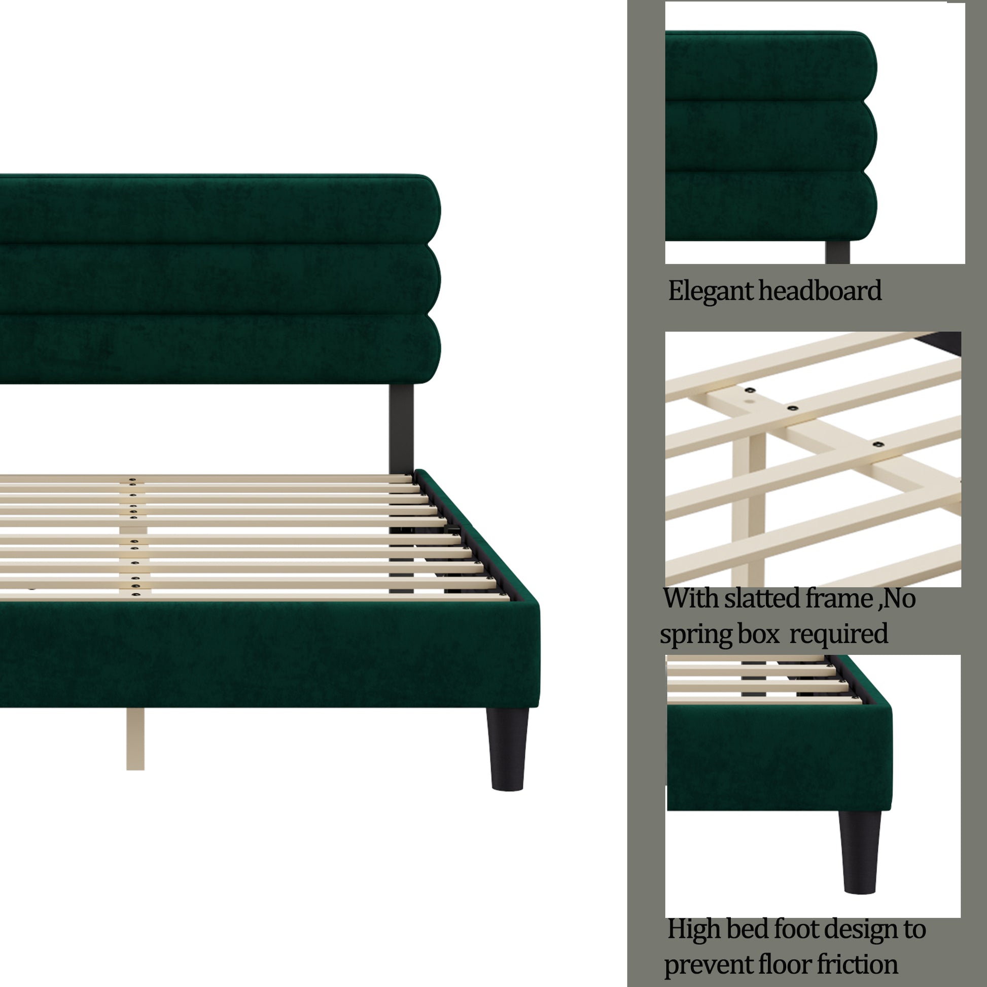 King Bed Frame With Headboard,Sturdy Platform Bed With Wooden Slats Support,No Box Spring,Mattress Foundation,Easy Assembly Green Green Wood